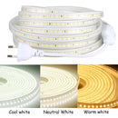 LED Strips Light 220V SMD2835 IP67 Waterproof Flexible Rope Lamp 120Leds/M High Brightness Outdoor Indoor Tape Decor EU Plug